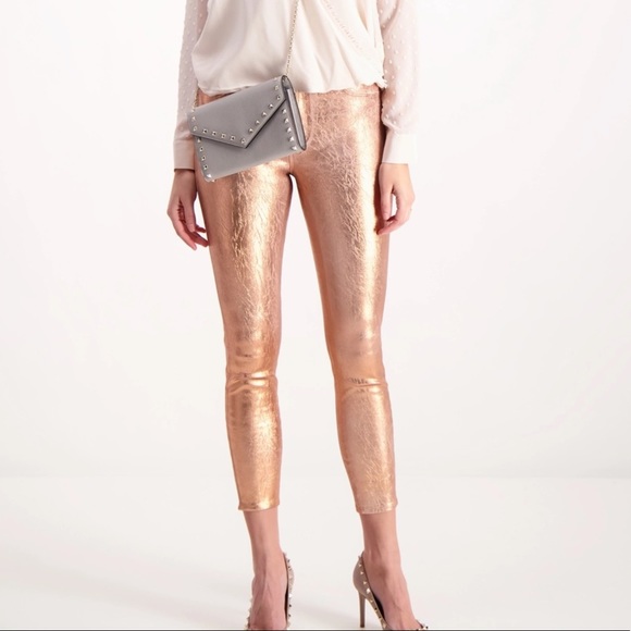 L'AGENCE Denim - L’Agence Margot High Rise Rose Gold Crackle Foil Metallic Coated Skinny Jean 30